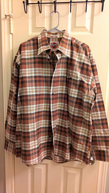 Larro Men's Brown Plaid Cotton Woven Long Sleeve Button-Up Shirt XL Pockets